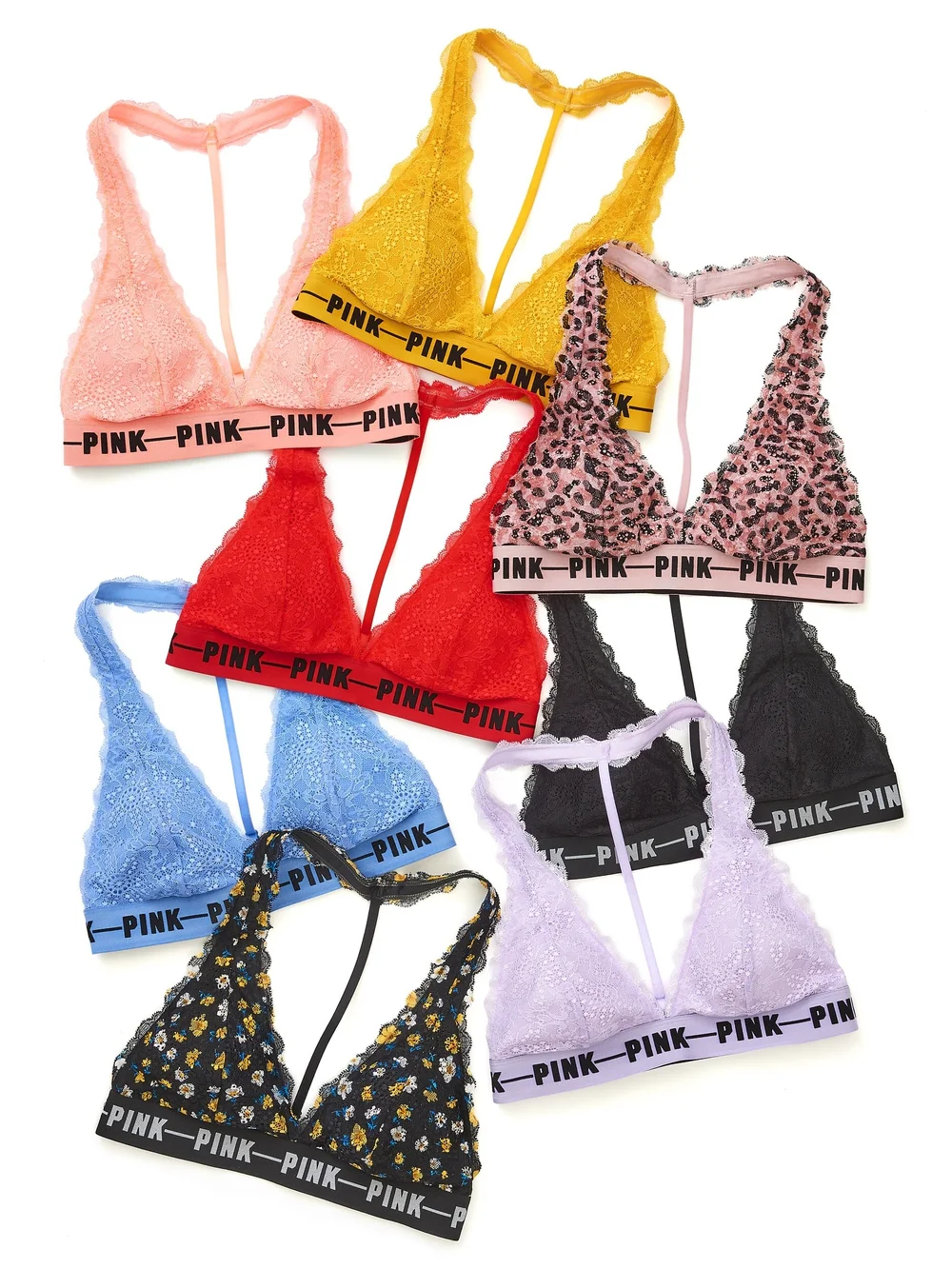 PINK Victoria's Secret Red Lace Halter Bralette with Branded Underband